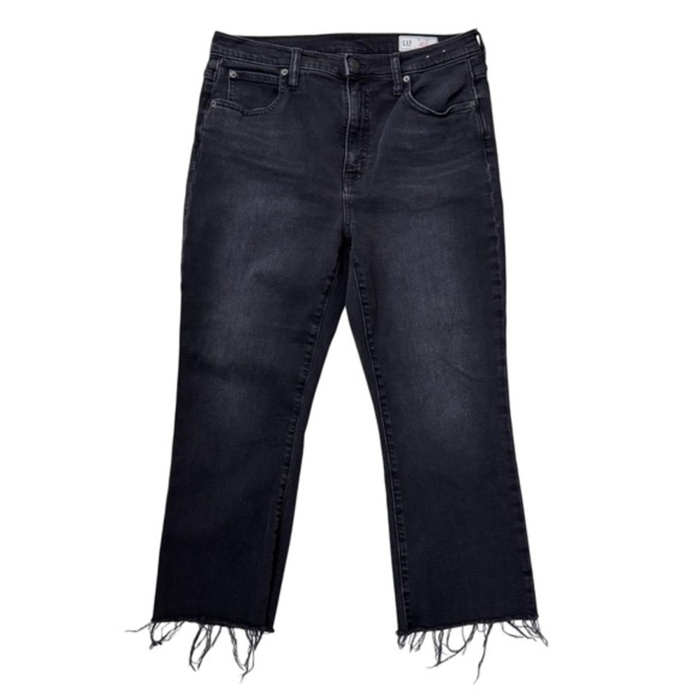 GAP Jeans Women 31 12S‎ Black Kick Fit High Rise Flare Raw Hem Denim Pants